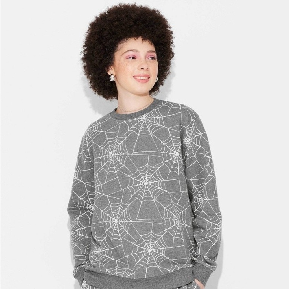 Doe Gray Crewneck Sweatshirt with Spiderweb Women's size XXS